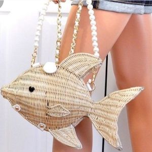 Rare HTF Betsey Johnson 'Gone Fishing' Wicker Fish Bag